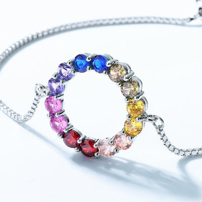 Pulsera de Plata con Gemas de Arcoíris Circular - Image 10