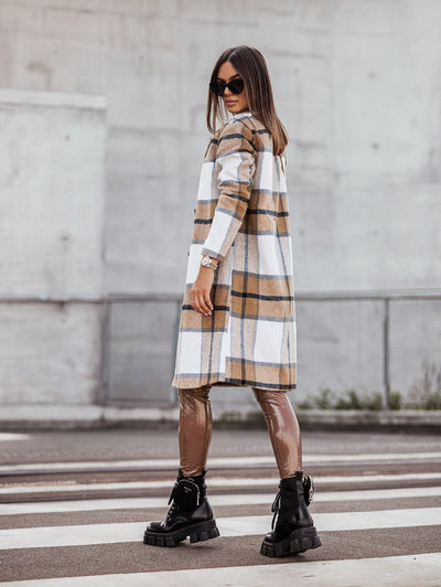 Abrigo de Lana Cuadrille Largo Cepillado Estilo Europeo y Americano para Otoño e Invierno - Image 15