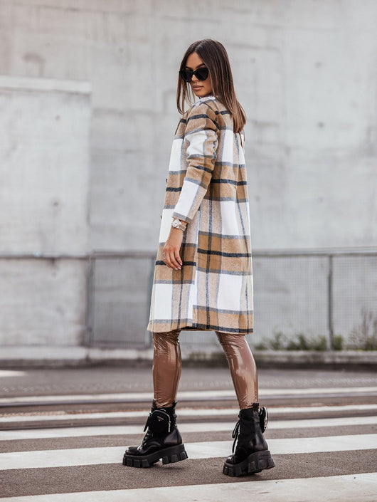 Abrigo de Lana Cuadrille Largo Cepillado Estilo Europeo y Americano para Otoño e Invierno - Image 15