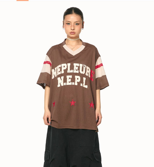 Blusa Patchwork Retro Americana Cuello V Manga Corta - Image 14