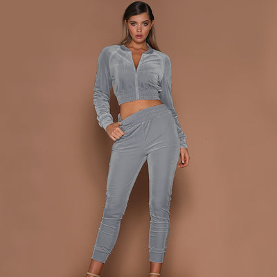 Conjunto Deportivo Mujer Sudadera Terciopelo y Pantalón Deportivo con Cierre - Image 5
