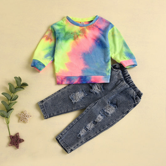 Conjunto Sudadera Tie Dye Arcoíris + Jeans Rotos - Image 7