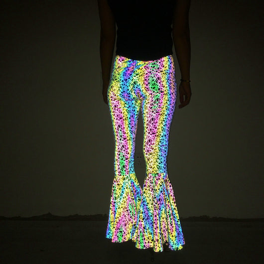 Pantalones Acampanados Reflectantes de Cintura Alta para Mujer - Image 4
