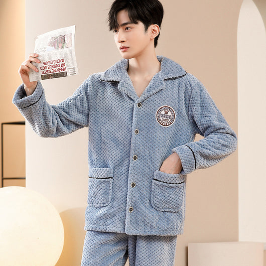 Pijama de Franela para Hombre con Solapa - Abrigo Cardigan Otoño e Invierno - Image 15