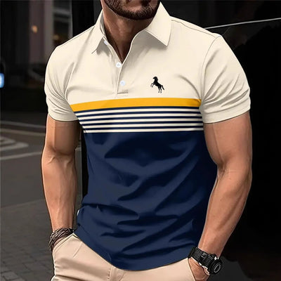 Polo Deportivo Hombre Bloques de Color a Rayas con Cuello Golf