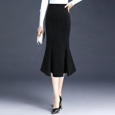 Falda Midi Ajustada Cuadros Rojo con Corte Sirena