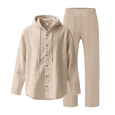 Conjunto de Camisa y Pantalón de Lino Holgado con Capucha - Comodidad Respirante - Image 27