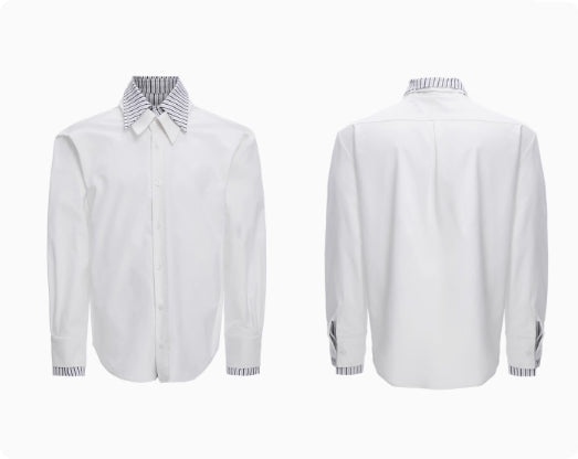 Camisa de Hombre con Parches Contrastantes y Rayas
