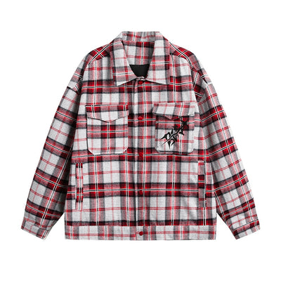 Camisa Tipo Jacket a Cuadros Holgada de Manga Larga Unisex - Image 23