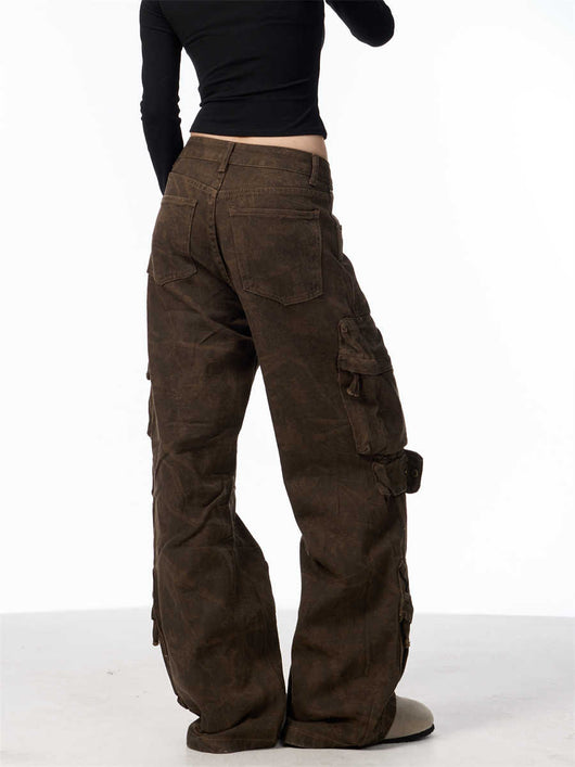 Pantalones Cargo Camuflaje Mujer Pierna Ancha Suelta - Image 8