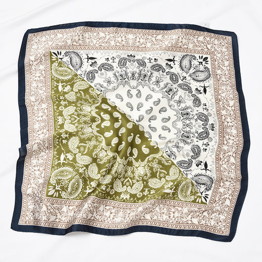 Pañuelo de Seda Cuadrado Retro con Diseño de Bloques Cashew - Image 11