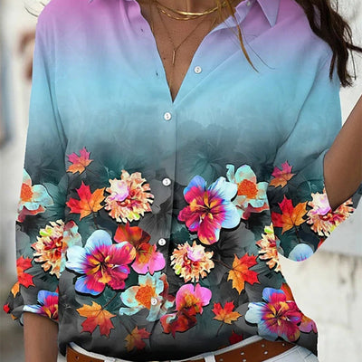 Camisa Suelta con Solapa y Botón Simple para Mujer