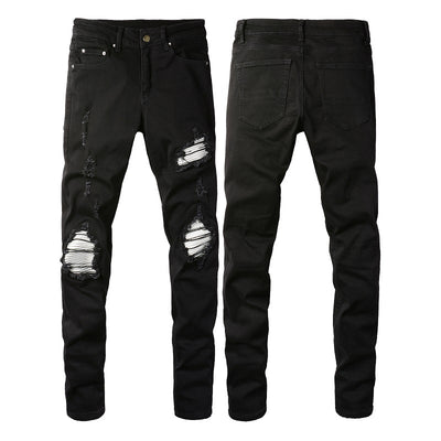 Jeans Slim Fit Rotos con Parches Plateados para Hombre - Image 8