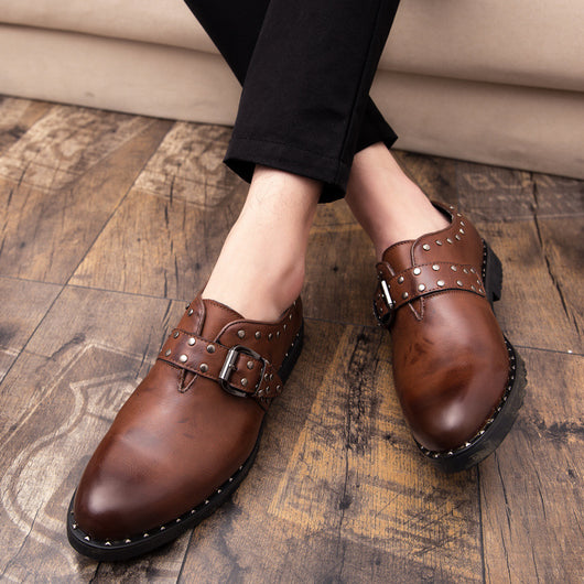 Zapatos de Cuero Estilo Británico Retro con Remaches para Hombre - Image 11