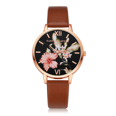 Reloj de Pulsera Lvpai para Mujer en Oro Rosa con Diseño Floral y Correa de Cuero - Image 4