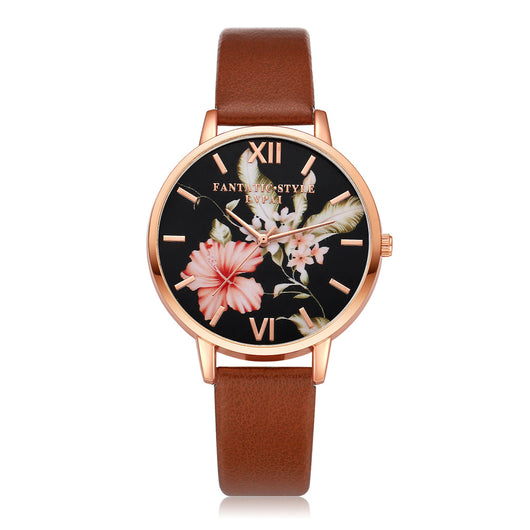 Reloj de Pulsera Lvpai para Mujer en Oro Rosa con Diseño Floral y Correa de Cuero - Image 4