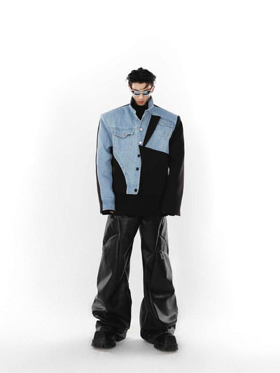 Chaqueta Blazer Denim Patchwork con Hombros Acolchados - Image 11