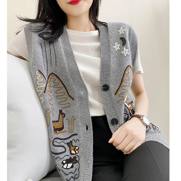 Cardigan Mujer Cuello V con Bordados Artesanales