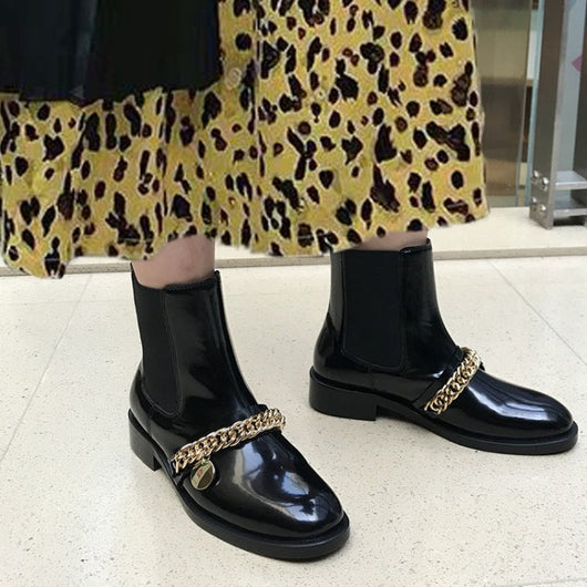 Botas Mujer Tacón Medio con Cadena Metálica y Punta Redonda - Image 17