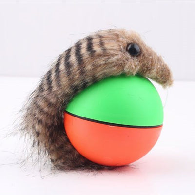 Four colorful pet toy balls with faux fur tails, in blue, yellow, orange, and green, on a white background. - Image 3