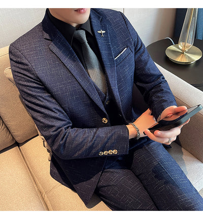 Traje de Esmoquin Tres Piezas Cuadros Mesh para Hombre - Image 19