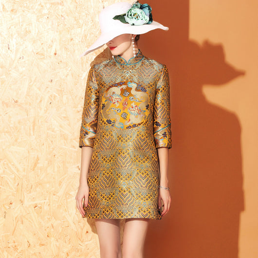 Vestido Cheongsam Tradicional con Bordado de Dragón Mejorado