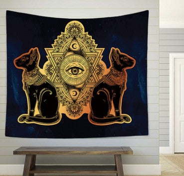 Bohemian sun and moon tapestry with a celestial pattern of golden suns and crescent moons on a dark blue background. - Image 29