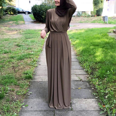Vestido Largo Musulmán de Color Sólido para Mujer - Image 21