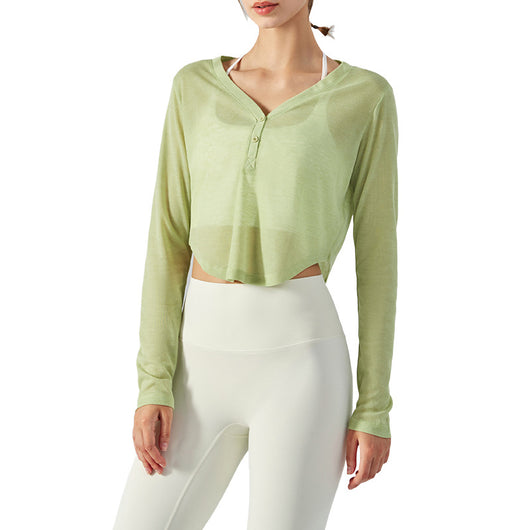 Blusa Yoga Suelta Cuello V Manga Larga con Efecto Drapeado - Image 6