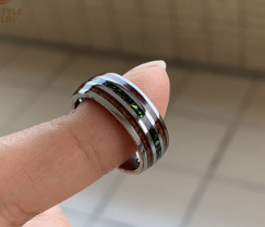 Anillos de Boda Tungsteno 8MM con Ópalo Azul para Hombre y Mujer - Image 3