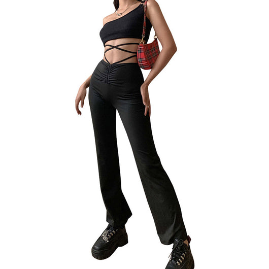 Pantalón Casual de Cintura Alta con Cordones y Ajuste Slim - Image 3