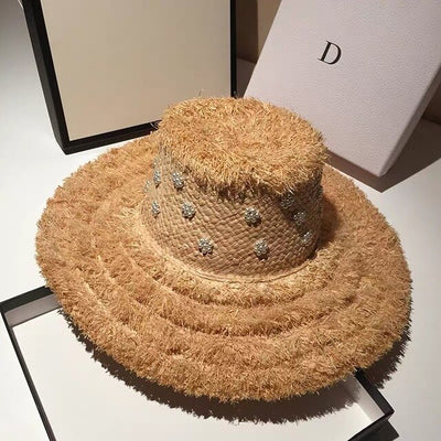 Sombrero de Rafia Tejido a Mano con Perlas - Colección Verano - Image 4