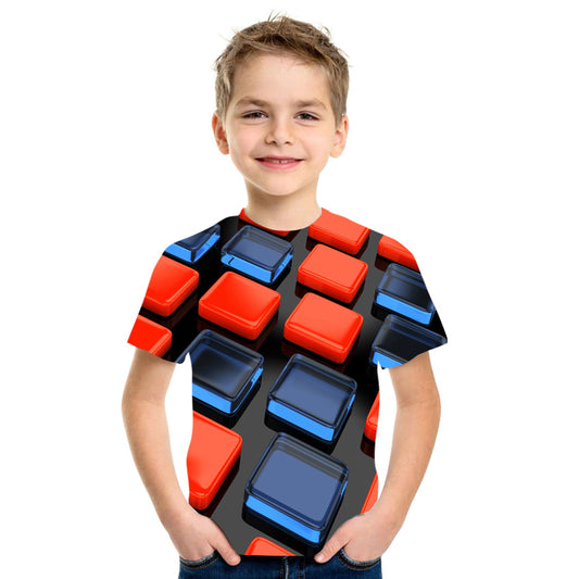 Playera Hombre Cuadros Rojo y Azul Impresión 3D Digital