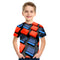 Playera Hombre Cuadros Rojo y Azul Impresión 3D Digital