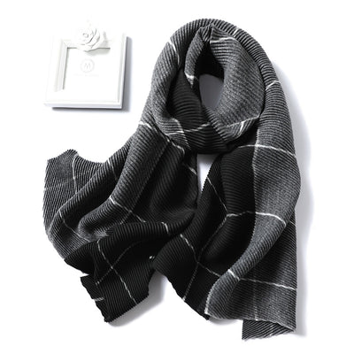 Bufanda de Cachemira Bicolor para Mujer con Patrón Cuadros Arrugado - Image 33