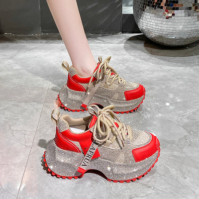 Tenis Deportivos Brillantes con Lentejuelas, Diseño Plateado y Rojo con Cristales - Image 23