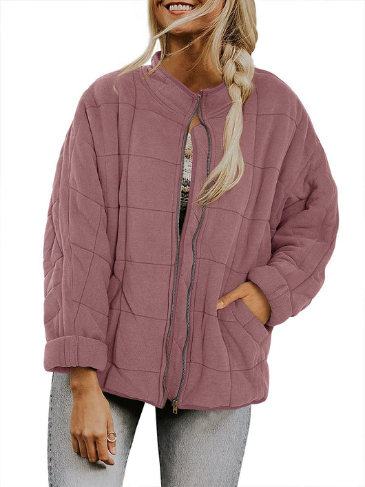 Abrigo de Invierno con Cierre de Cremallera y Cuello Alto - Chaqueta Larga Estampado Cuadros para Mujer - Image 13