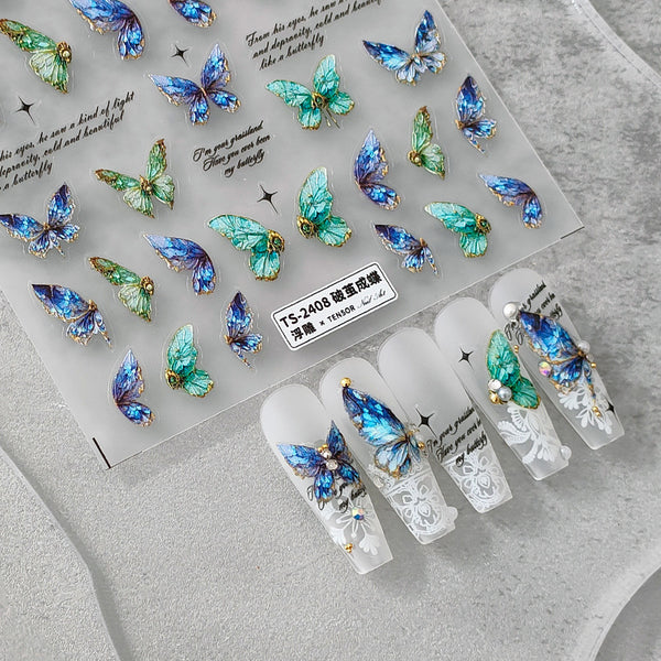 Pegatinas de Uñas 3D Transparentes con Tecnología Adhesiva Avanzada