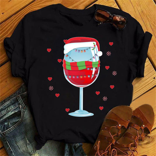 Playera Navideña de Parejas con Copas de Vino - Diseño Unisex