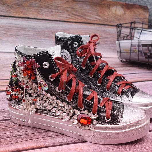 Zapatillas Canvas Altas para Mujer con Flores 3D y Abalorios - Estilo Occidental - Image 5