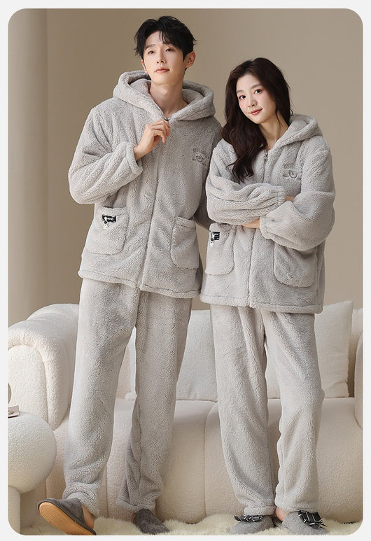 Pijama Térmica para Parejas con Capucha y Cierre - Conjunto Abrigado Unisex - Image 6