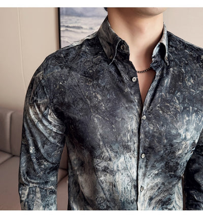 Camisa Tie-Dye Estampada Manga Larga Slim Fit para Hombre - Image 44