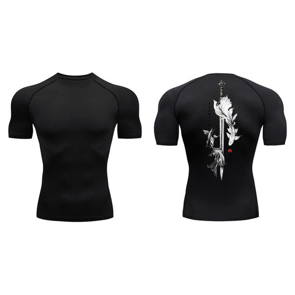 Playera de Compresión Estampado Espada Manga Corta Verano Hombre - Image 6