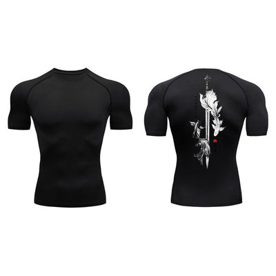 Playera de Compresión Estampado Espada Manga Corta Verano Hombre - Image 6