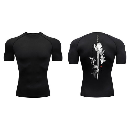 Playera de Compresión Estampado Espada Manga Corta Verano Hombre - Image 6