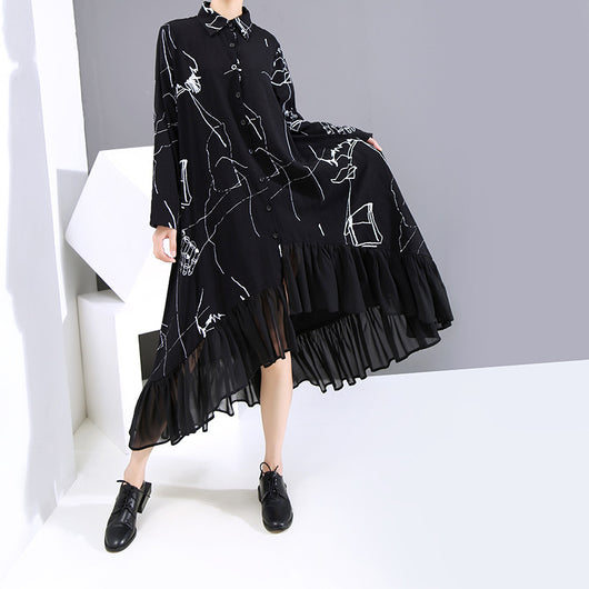 Vestido Suelto de Chifón Negro con Volantes para Mujer - Image 12