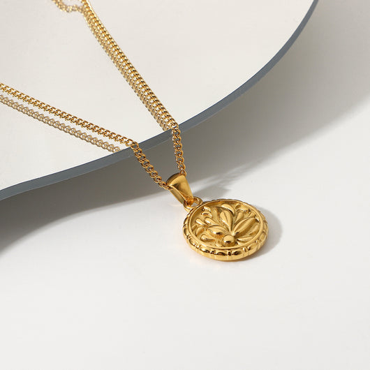 Collar Colgante Moneda Flor en Acero Inoxidable 316L Chapado en Oro 18K - Image 12