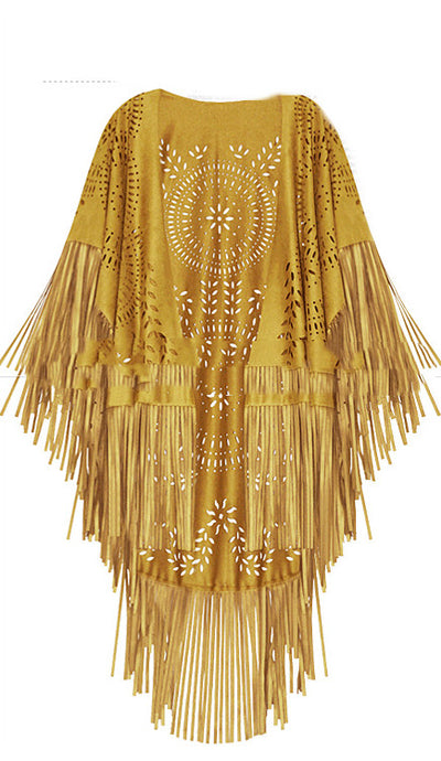 Chaqueta Corta de Gamuza con Flecos Calados para Mujer - Image 5