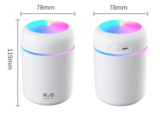 Pink ultrasonic aromatherapy essential oil diffuser with a colorful LED light band and top light, labeled H2O Humidifier. - Image 17