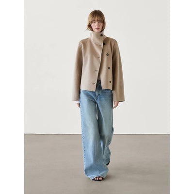 Abrigo Cuello Alto Mezcla de Lana Botones Simples Casual - Image 10